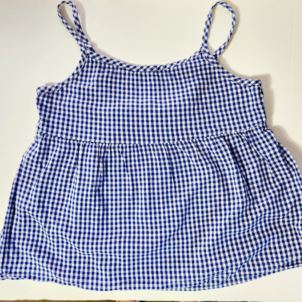🩷Old Navy Girl's Blue and White Gingham Blouse Size: 10/12 L